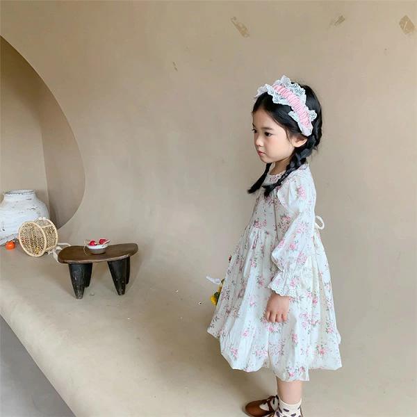 ふくらんでいるスカート 花柄ワンピ 洋風 女の赤ちゃん プリンセスドレス 長袖 子供
