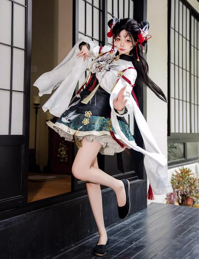 ハロウィン コスプレ衣装 中華風 変身仮装 鶴柄 漢風チャイナドレス 羽織 女性 大人 漢服 学園祭 文化祭 イベント 撮