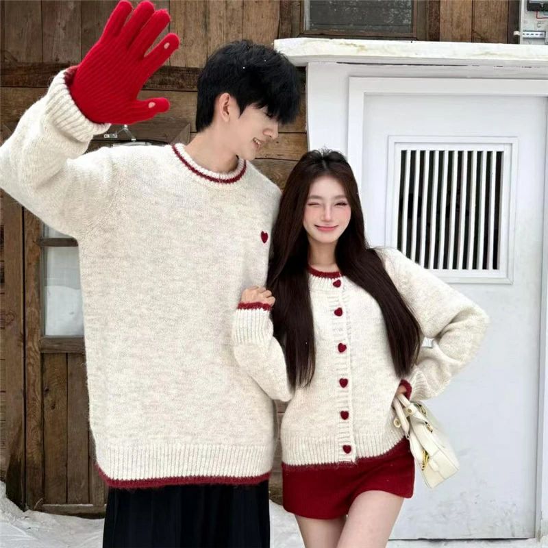 カーディガン ニット ハート シンプル おしゃれ 厚手 前開き セーター 秋冬 カットソー カップル お揃い 服 トップス