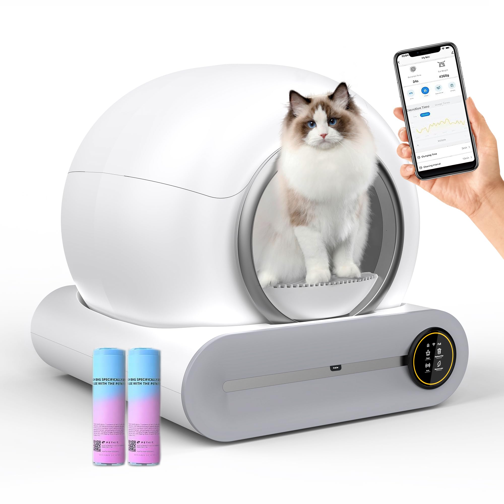 猫 室内用便器 猫自動小銃室内用便器 多頭飼い用 大電気容量 65L 静音 飛散押しとどめる 自動小銃洗い濯ぎ オシッコが漏れない 消臭 飾り気の無い築き上げる 検知器付き添い人 スマホ