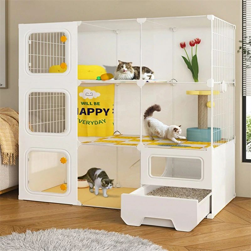 3段猫伏せ籠屋内取りはらい能力のあるな犬掘ったて小屋クレート大きな運動すること空間的関係1-3匹の猫に至適
