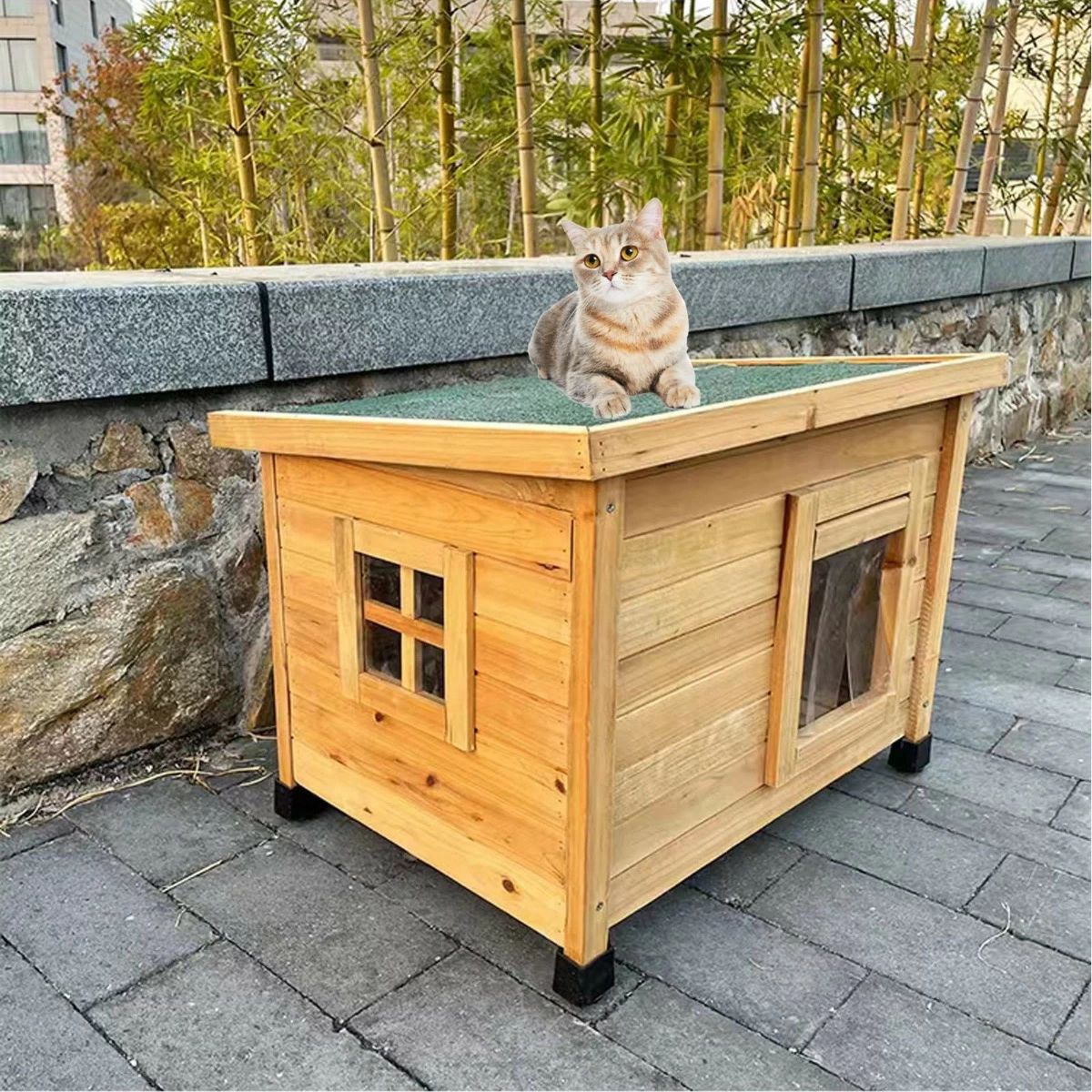 猫 棲み家 室外 キャットハウス 猫の家 澄み切ったな窓と覆い布で雨を防ぎ、暖かく過ごせる室外用保護施設 室外用野ら猫用シェルタ