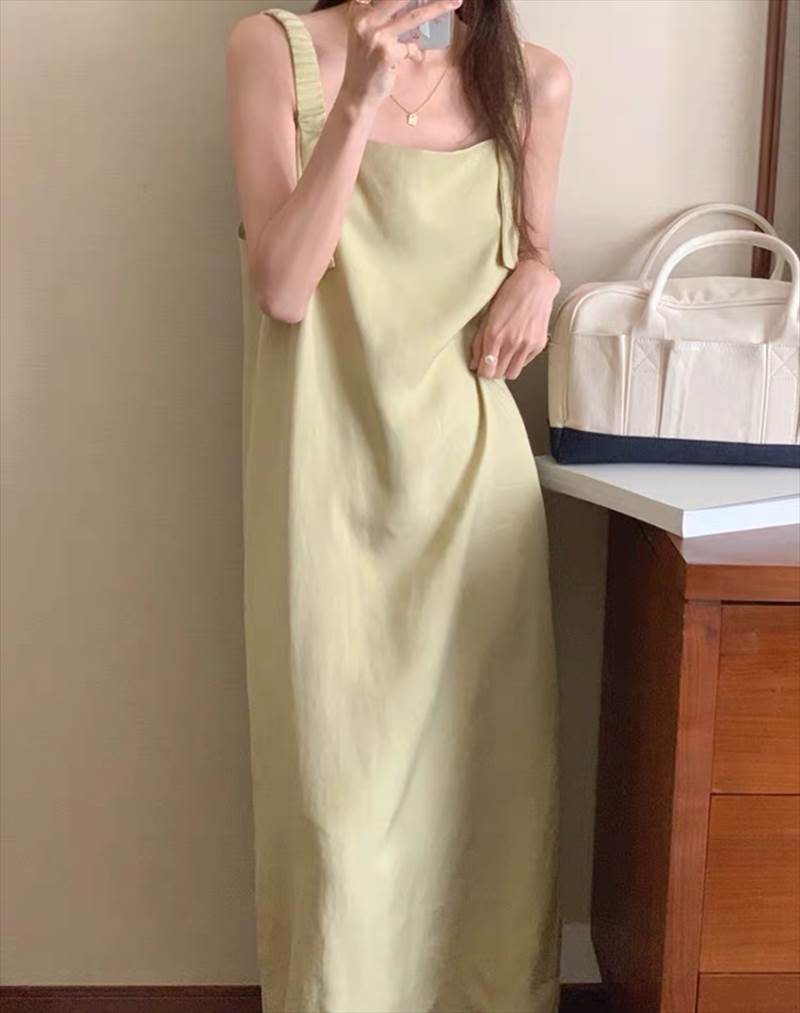 レディース ワンピース ロング 袖なし ノースリーブ スクエアネック ストレート かわいい 大人可愛い シンプル カジュアル おし