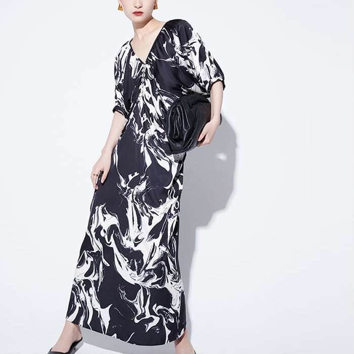 ヴィンテージ ロングドレス レディース ワンピース ドレス ロングワンピース ロングワンピ ワンピ ロング 5分袖 パフスリーブ V