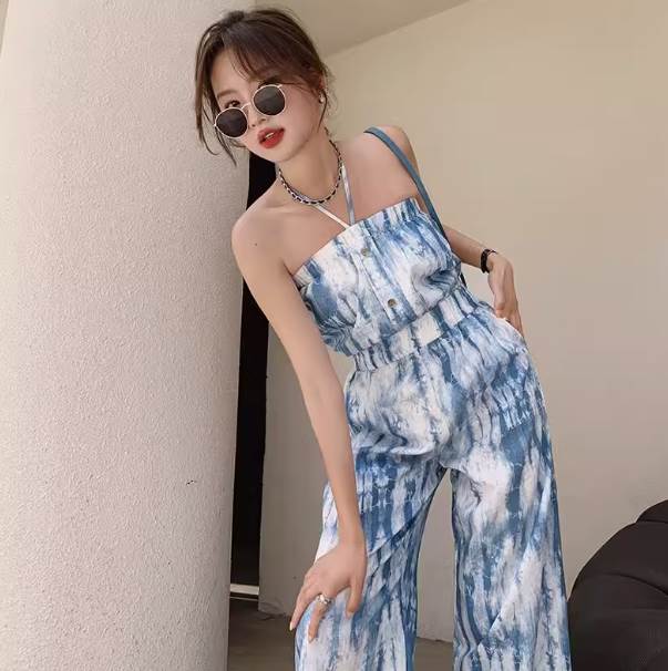 レディース パンツ ボトムス オールインワン ワイドパンツ ロング 袖なし スリム 細身 裾ワイド かわいい 大人可愛い シンプル