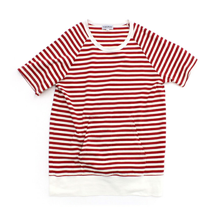 Taurus(トーラス)/ S/S Crewneck Stripe Tee ボーダー ポケットTシャツ Red/White