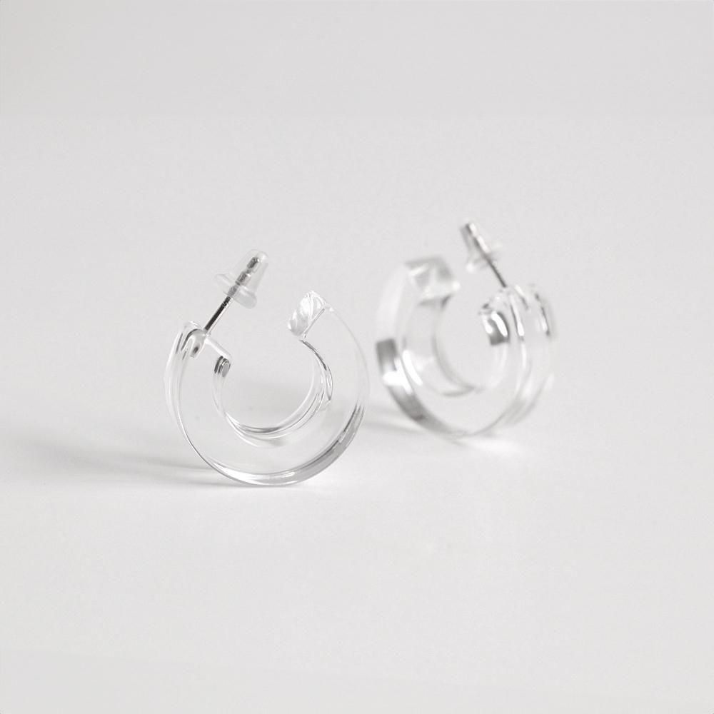 SIRISIRI (シリシリ) CL338 Earrings HOOP Clear ピアス - クリア アクセサリー ガラス フックピアス ビオトープ ドレス 和装 20代 30代 40代 50代 60代 ジュエリー 人気 大人 シンプル 結婚式 パーティー 2次会