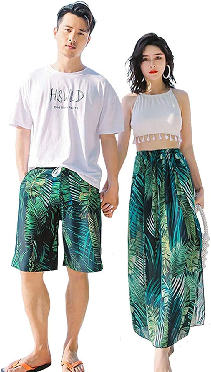 男女４点セット 水着 カップル お揃い セット ペアルック水着 メンズ レディース サーフパンツ 海パン 水着 南国風 リゾート 水着