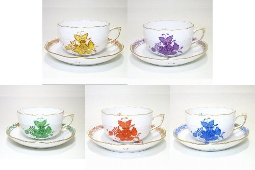 ヘレンド 【アポニー ハーレクィーンコレクション 】紅茶優勝杯＆平円盤 5色書き割り  724  C/S