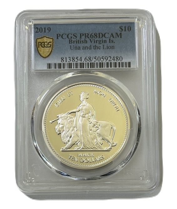 ウナ&ライオン 銀貨 10 ドル  PCGS PR68  2019年 完全未使用 イギリス領バージン諸島　エリザベス 女王 　外国 古銭　コイン アンティークコイン