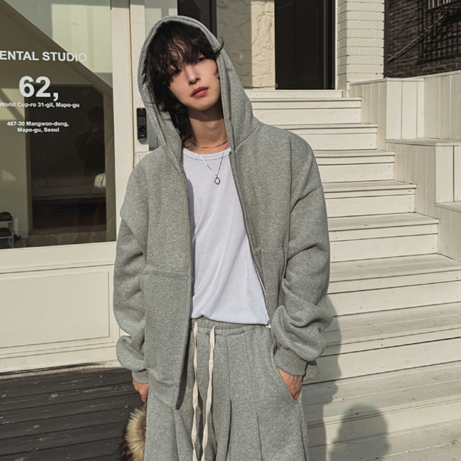 【貨物輸送無料】ツープラン【2plan】Noah Brushed Two Way Hood Zip-Up / ノア裏起毛ツーウェイフードジップアップ【堅苦しさ販売店】 Beige-Gray