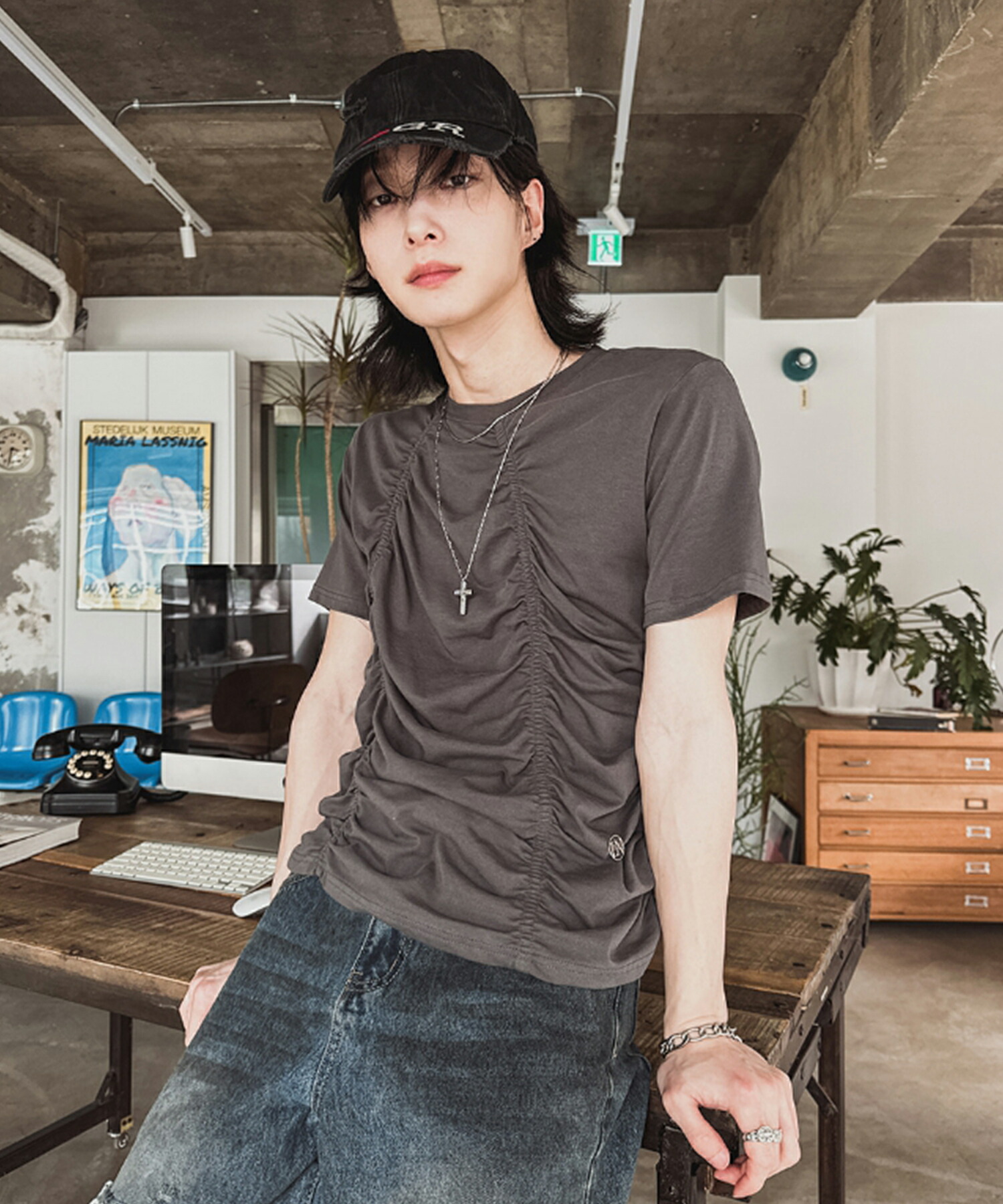 【送料無料】ツープラン【2plan】[LAN ARCHIVE] Front Shirring Short Sleeve T-Shirt / [LAN ARCHIVE] フロントシャーリング半袖Tシャツ【公式ショップ】