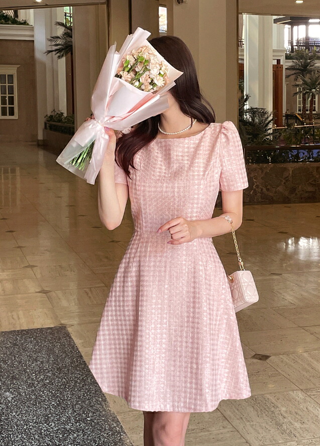 【貨物輸送無料】アイアムマリ【I AM MARI】Fine Tweed Flare Mini One Piece / ファインツイードフレアミニワンピース【堅苦しさ販売店】 Navy Blue-Pink