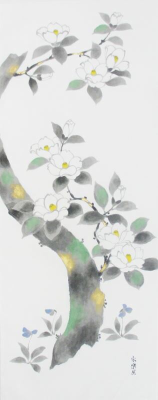 手描墨絵手ぬぐい ３月「椿」｜永楽屋細辻伊兵衛商店 店