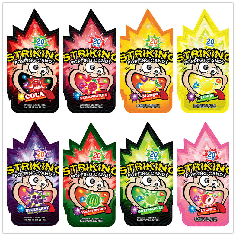【9袋セット】パチパチキャンディー STRIKING POPING CANDY 10種類 グミ詰め合わせセット『１袋/20包入り』30g/1袋 グミ お菓子 コーラ 青リンゴ ブルーベリー イチゴ 西瓜 レモン メロン マンゴー ライチ もも TG-006-1