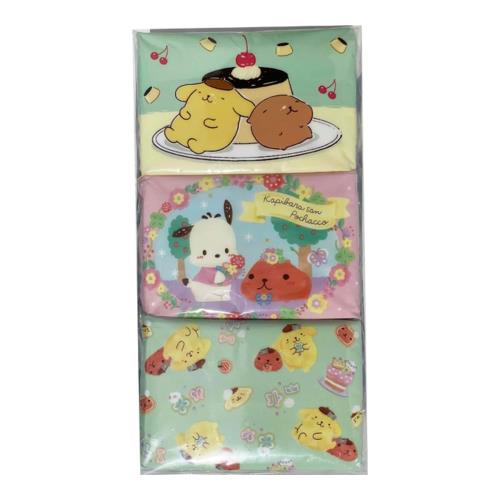 水に流せるポケットティシュ ポチャッコ・ポムポムプリン×カピバラさん 16枚(8組)×9個入画像