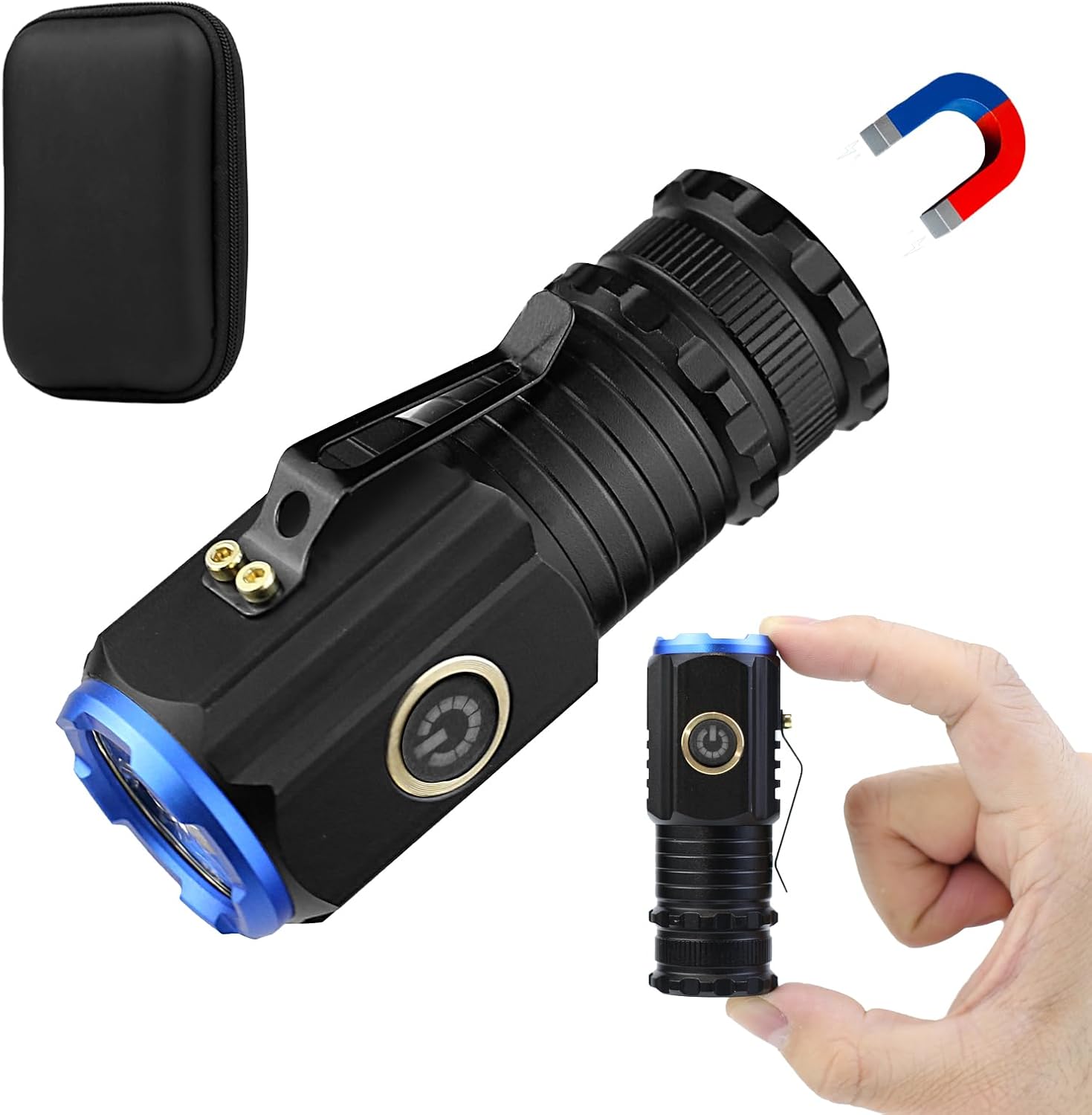 【楽天市場】LED 懐中電灯 超小型 軽量 ハンディライト 2000lm 高輝度 耐衝撃 ポケットクリップ付き マグネット付き 5つ照明モード ...