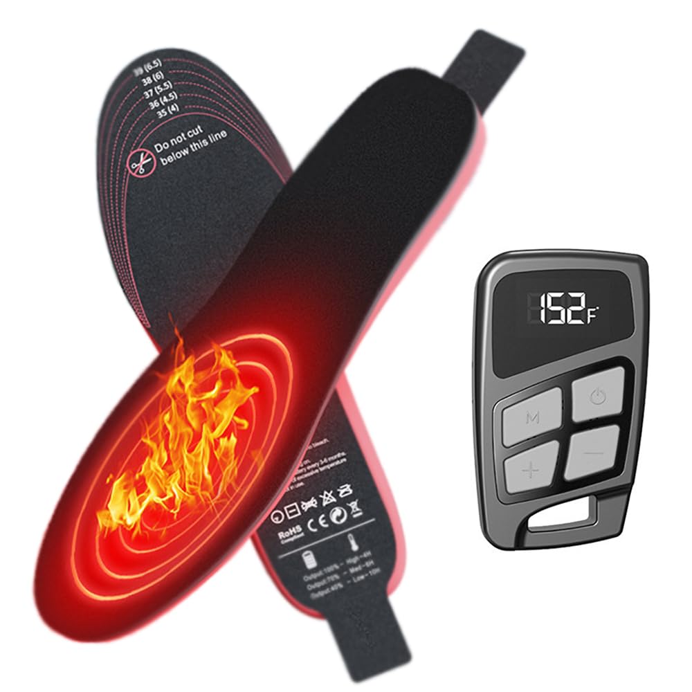 電熱インソール ワイヤレス USB 充電式 インソール 中敷き 電熱 ヒーター 前部分発熱式 3段温度調整 5-14時間連続保温 3500mAhx2 大容量バッテリー内蔵 リモコン操作 自由にカットサイズ 男女兼用 ヒートインソール 足温器 ヒーターイン画像