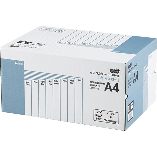 【送料無料】【個人宅届け不可】【法人（会社・企業）様限定】αエコカラーペーパーII　A4　イエロー　業務用パック　1箱(5000枚:500枚×10冊)