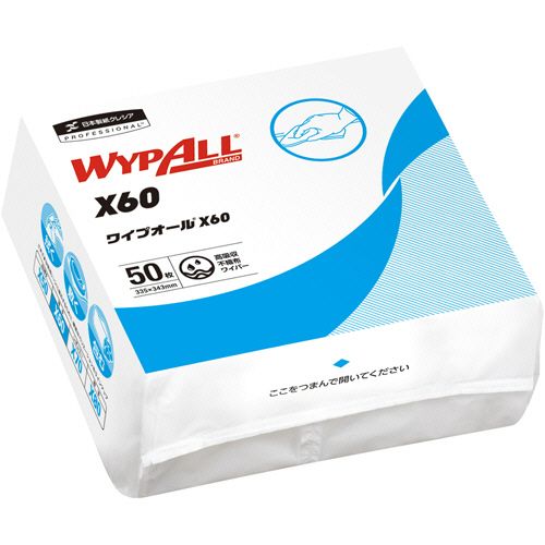 【送料無料】【個人宅届け不可】【法人（会社・企業）様限定】ワイプオールＸ６０　４つ折り　薄手　１セット（９００枚：５０枚&times;１８パック）｜ｅジャパン