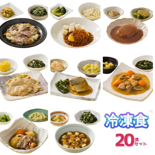 【マラソン限定P2倍】【おまけつき】介護食 冷凍 やわらかおかずセット レトルト 冷凍おかず やわらか（代引き不可） HGセット 20種セットおかず 軟菜食 冷凍食 介護用品 ホスピタグルメセット