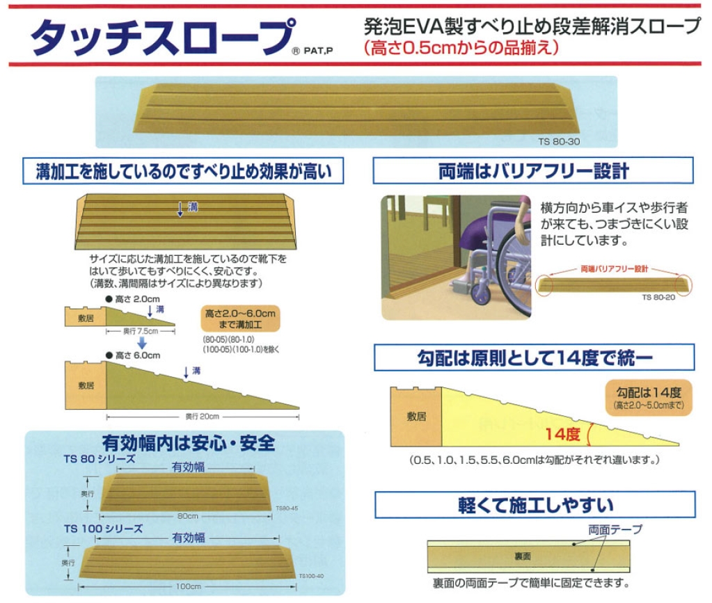 今月限定／特別大特価 段差解消スロープ タッチスロープ TS100-60 幅100cm×高さ6cm シンエイテクノ 転倒防止 段差スロープ 段差プレート  介護 用 スロープ 軽量 介護用品 www.tacoya3.com