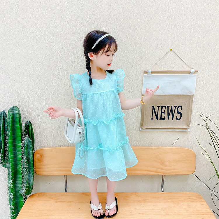 ワンピース キッズ プチプラワンピース 女児 夏 フリル 女の子 ベビー スリーブ シフォン ふわふわ 無地 ガールズ