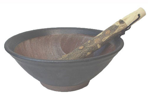 すり鉢 黒波紋 中ヌリ 7号【山椒 すりこぎ付】 キッチン用品・食器・調理器具 スリ鉢 丼