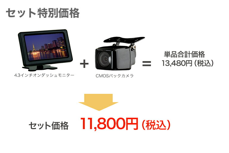 宅配便送料無料 バックカメラ モニター セット4.3インチ小型モニター 高性能OV7950搭載カメラ4.3オンダッシュモニター CMOSバックカメラ  バック連動機能簡単取り付け 各種カーナビとの取り付け可能 液晶王国 安心1年保証 qdtek.vn