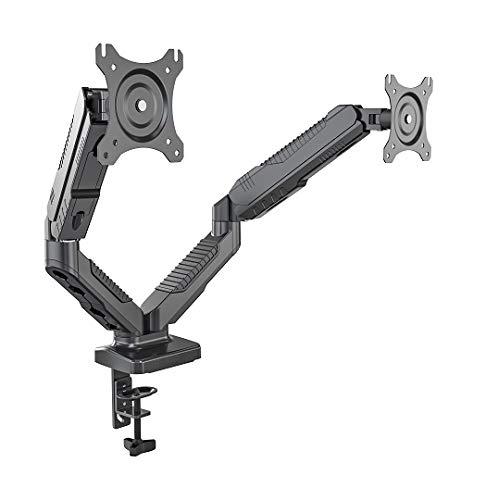 JAPANNEXT モニターアームガス式液晶見せびらかす手 クランプ相応う 15-32in相応う 耐荷重2-6.5kg 2画面 4軸 垂直方向 気泡管水準器 多蝶つがい JN-GC24V