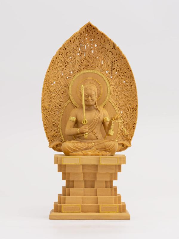 最低限度仏 不動明王座像－15珊東寺型（木製：ツゲ 金泥仕上）＿仏像 図形 木彫り 飾りつけ（GSBふどうみょうおうZA