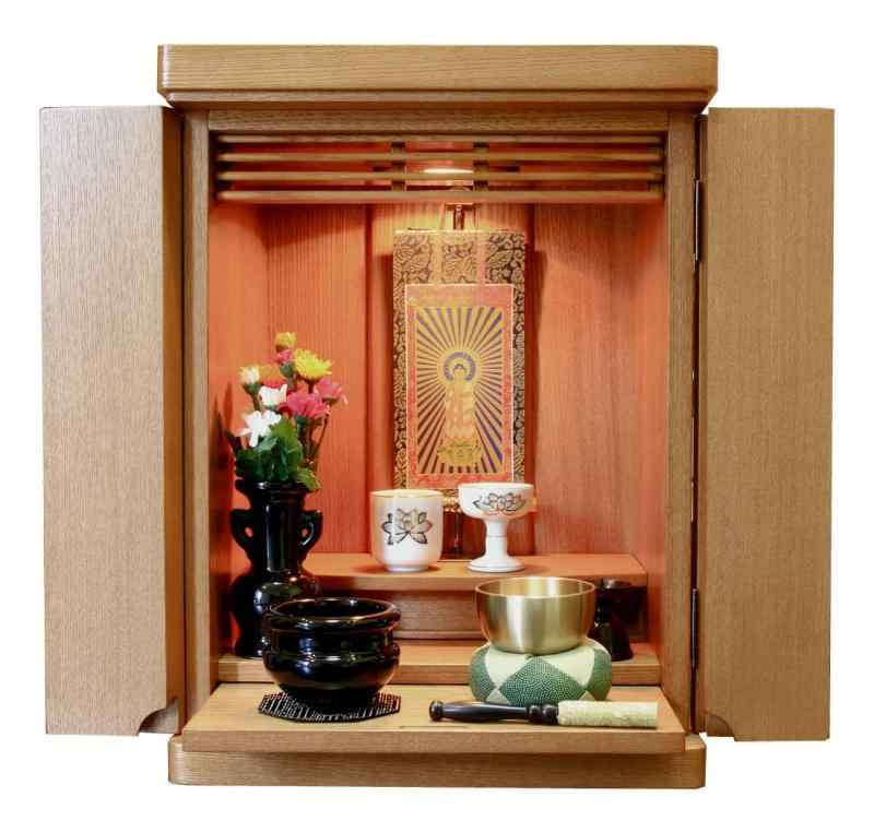 松山神仏具店 ミニ仏壇 仏具書き割り 今めかしい 今めかしい仏壇 小型 パウダーコンパクト 洋風 自然的色合い 歌劇場14号 高43.4cmX幅32.6cmX奥24.2糎 仏具一揃え書き割り 全末派相応う