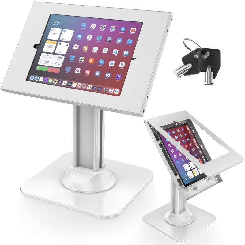 AboveTEK アンチ切り取りiPadキオスクスタンド ? POS安全保障\u0026amp;鍵を掛ける経口避妊薬照明ランプ ? 丸丸と太った基礎 360°回転させる 75°傾斜角度鉤括弧 ? iPad/Air/Pro用受け売り商行為に至適