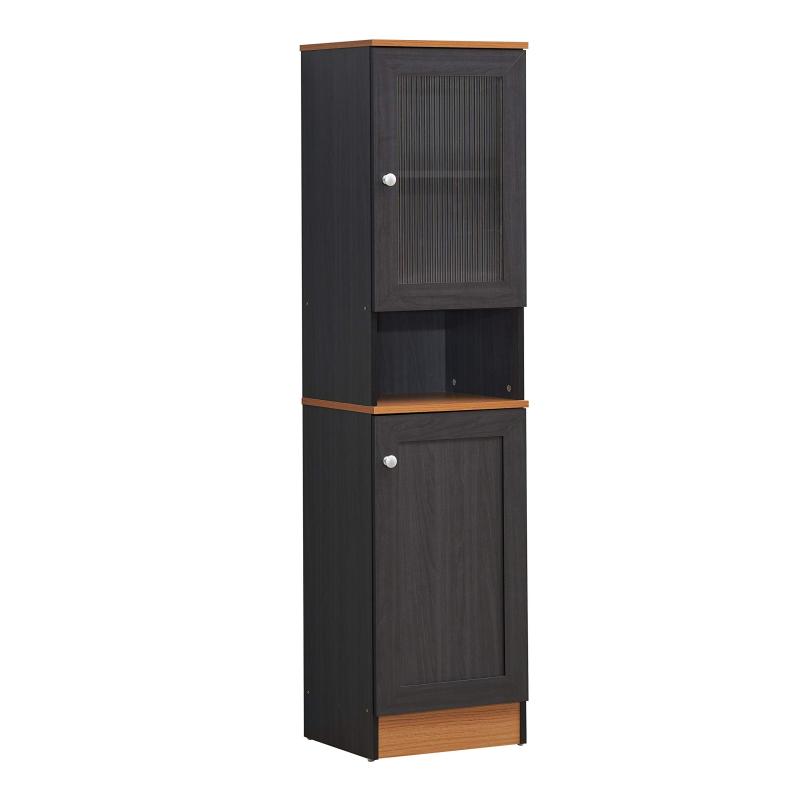 Hodedah 63\u0026quot; Tall Slim Open Shelf Plus Top and Bottom Enclosed Storage Kitchen Pantry