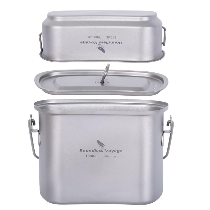 Boundless Voyage チタン ハンゴウ 飯ごう クッカーセット 大容量 1500ml + 600ml 軽量化 サビない アウトドア キャンプ クッカー メスキット Ti2059C