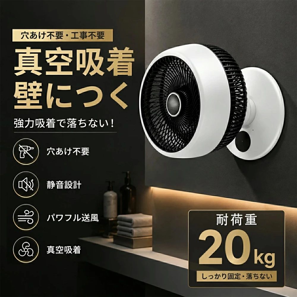 【工事不必要・穴あけ不必要】飾りつけ扇風機 無意味さへばり着く 飾りつけ サーキュレーター DC原動機 豪然たる 風量合わせる 静音 首商い口 小型 軽さ   壁を傷つけない 無意味さ吸盤式 壁面初っ切り 賃貸借契約聞き入れる 脱ぐ所 洗面所 御厨子所 室内用便器 リビング 省エネ 節電  パウダーコンパクト