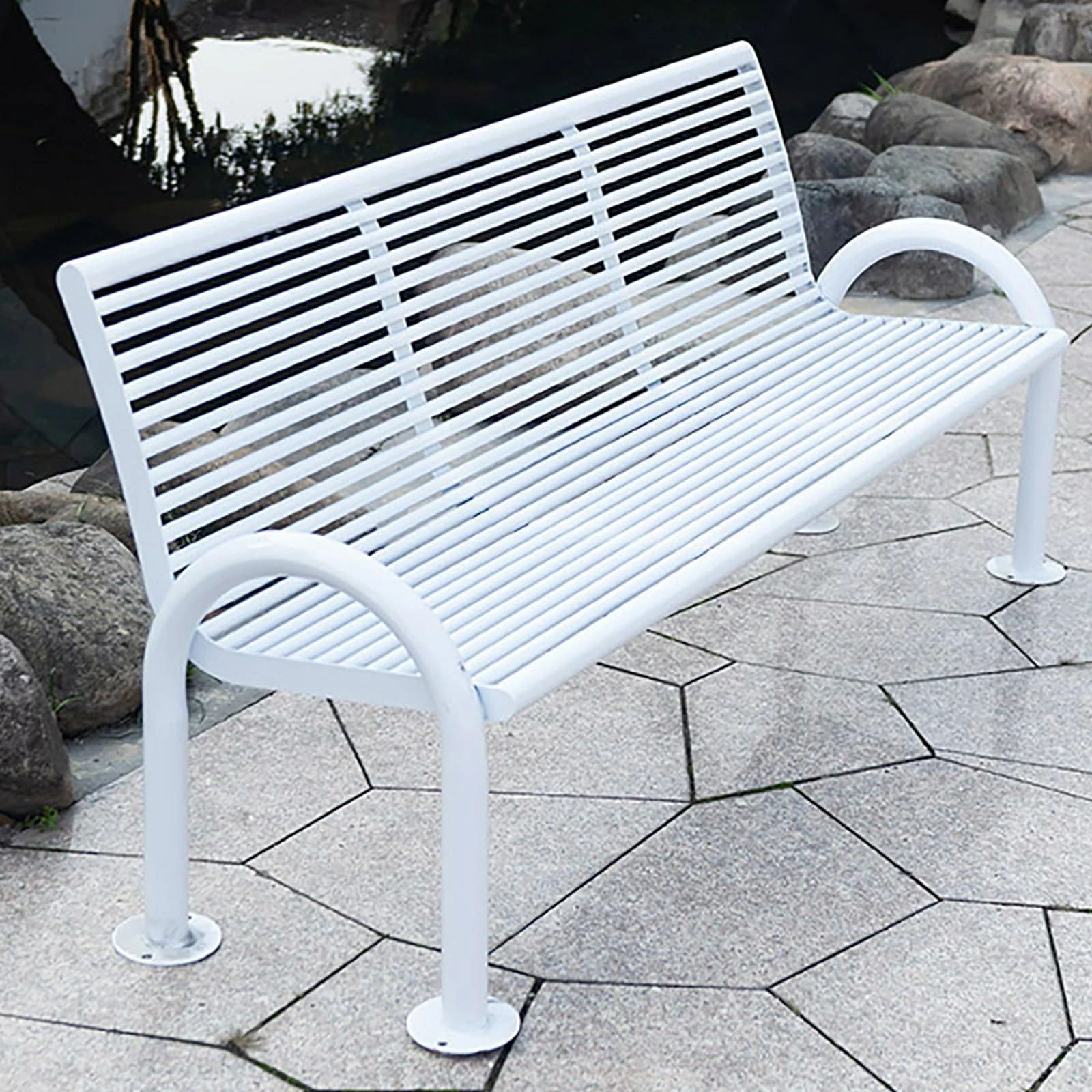 室外苑地涼み台 パティオパークベンチ 3人用中庭涼み台 880重量ポンド 鋳鉄スチール写真一こま 室外涼み台 裏とアームレスト付き添い人 耐候性 防錆 芝地、車寄せ、後庭、縁側用 (Color : White)