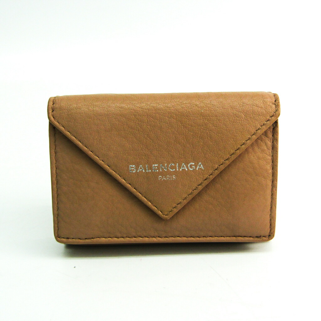 バレンシアガ Balenciaga ペーパー ミニウォレット レディース レザー 財布 三つ折り ダークベージュ 中古