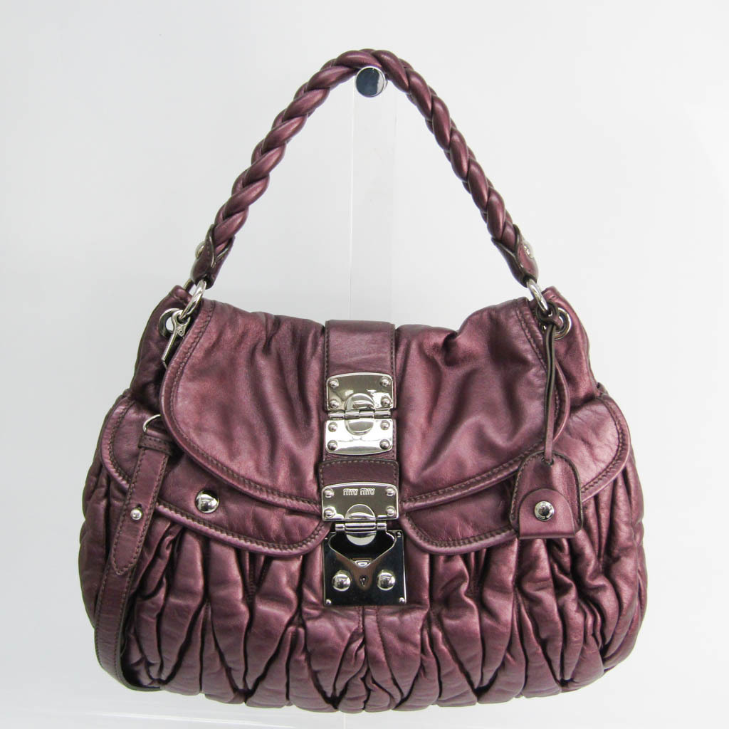 ハンドバッグ ミュウミュウ Miu 中古 メタリックパープル ハンドバッグ ショルダーバッグ レザー レディース Rr1300 Matelasse Miu 大人気の Www Topklimi Mk