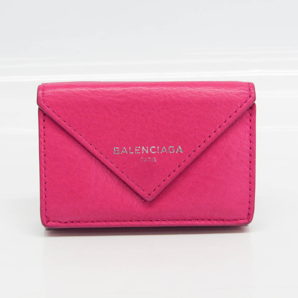 レディース ミニウォレット ペーパー ピンク ピンク バレンシアガ Balenciaga 財布 ケース Elady 中古 財布 三つ折り ペーパー レザー