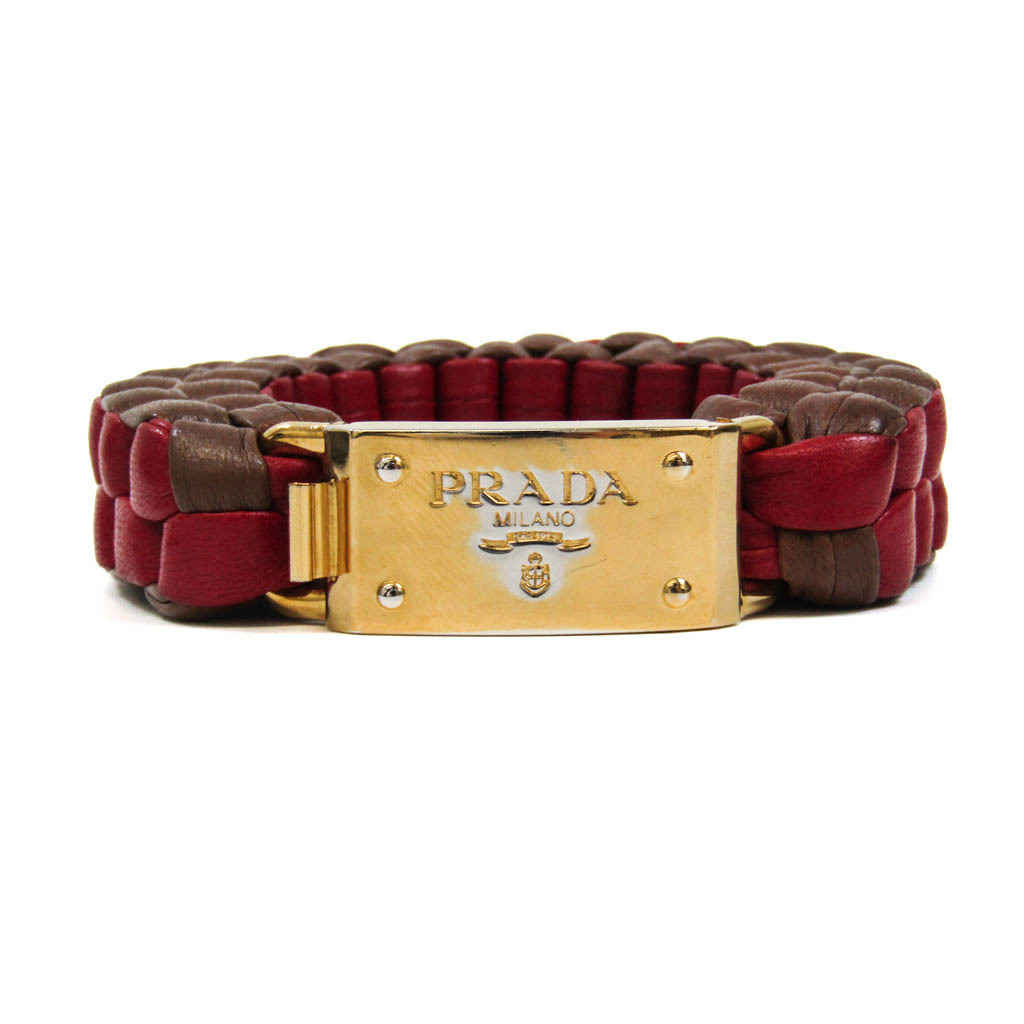 高評価！ PRADA 編込みレザーブレスレットバングル econet.bi