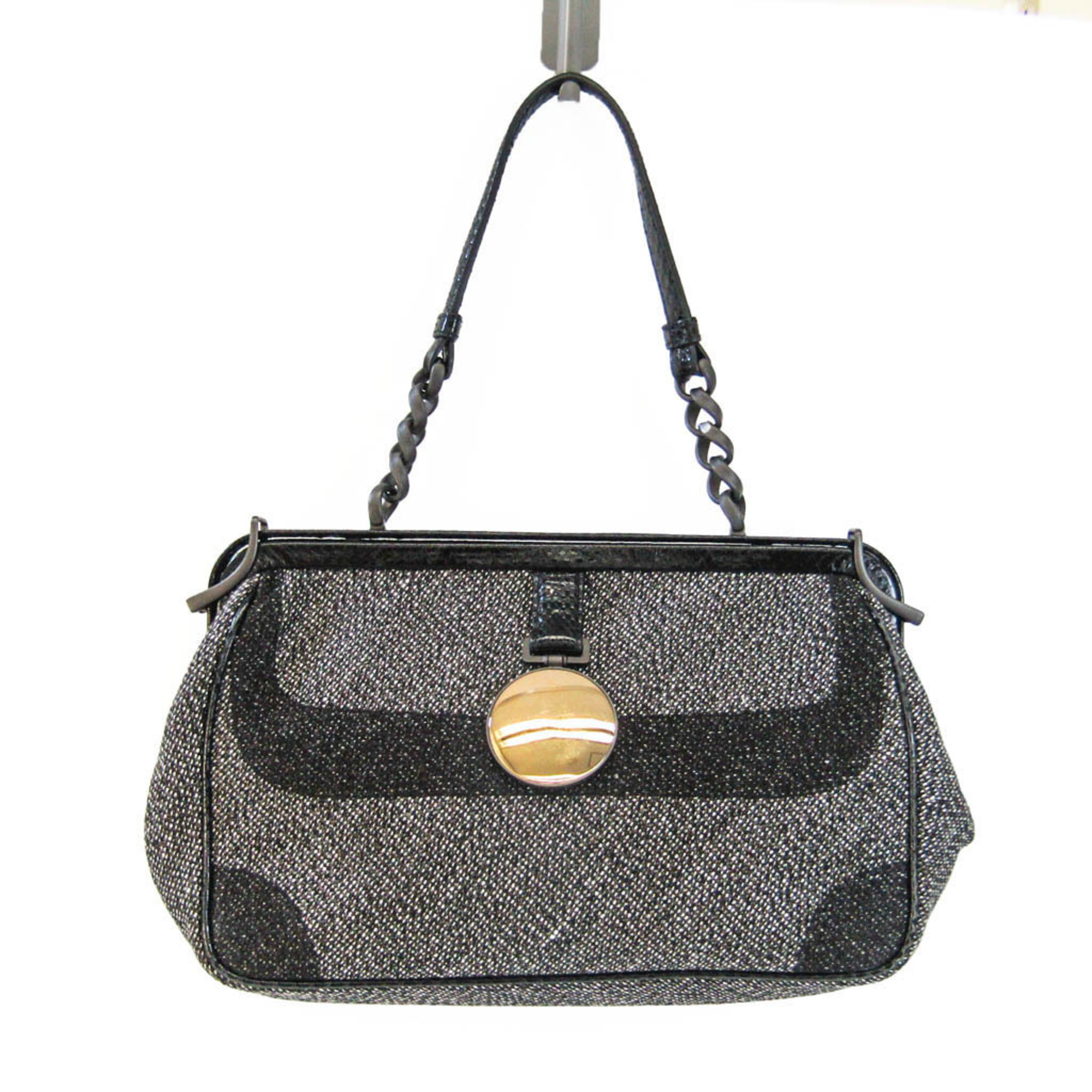 ボッテガ・ヴェネタ(Bottega Veneta) レディース キャンバス,レザー ショルダーバッグ ブラック,グレー【中古】