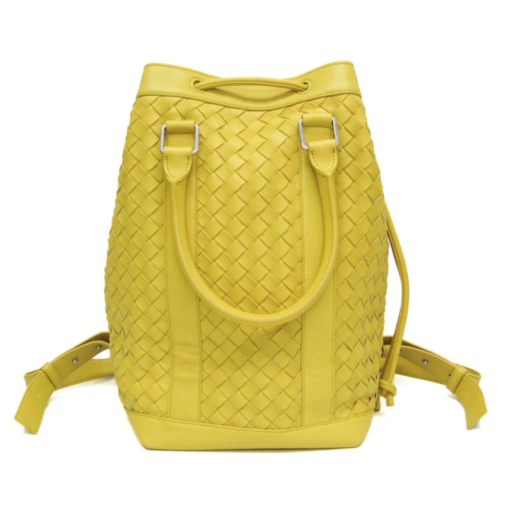 ボッテガ・ヴェネタ(Bottega Veneta) イントレチャート メンズ,レディース なめし革 背嚢 黄色【中古】