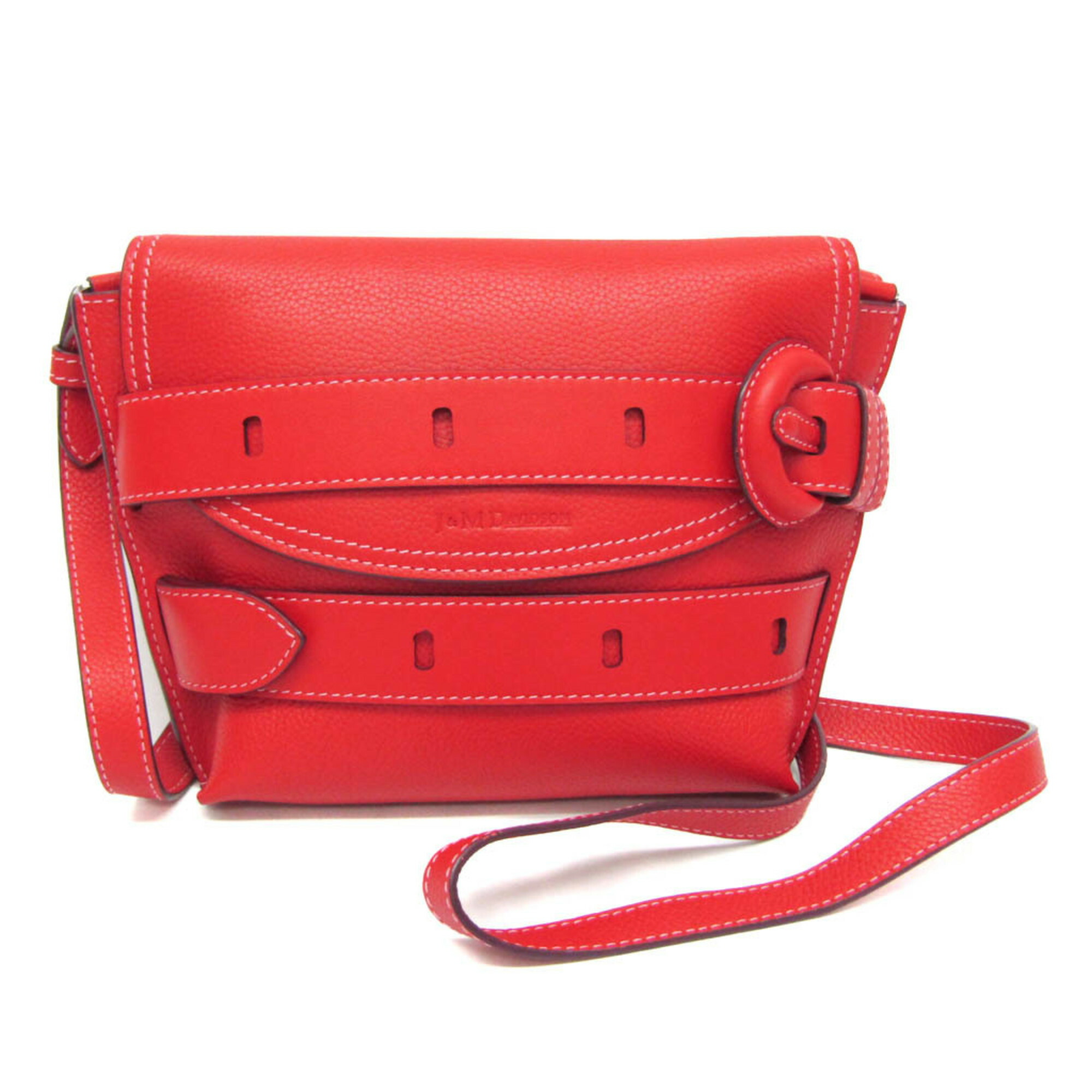 ジェイアンドエムデヴィッドソン(J\u0026M Davidson) THE BELT POUCH 1813N 7471T 8140 レディース レザー ショルダーバッグ レッド【中古】