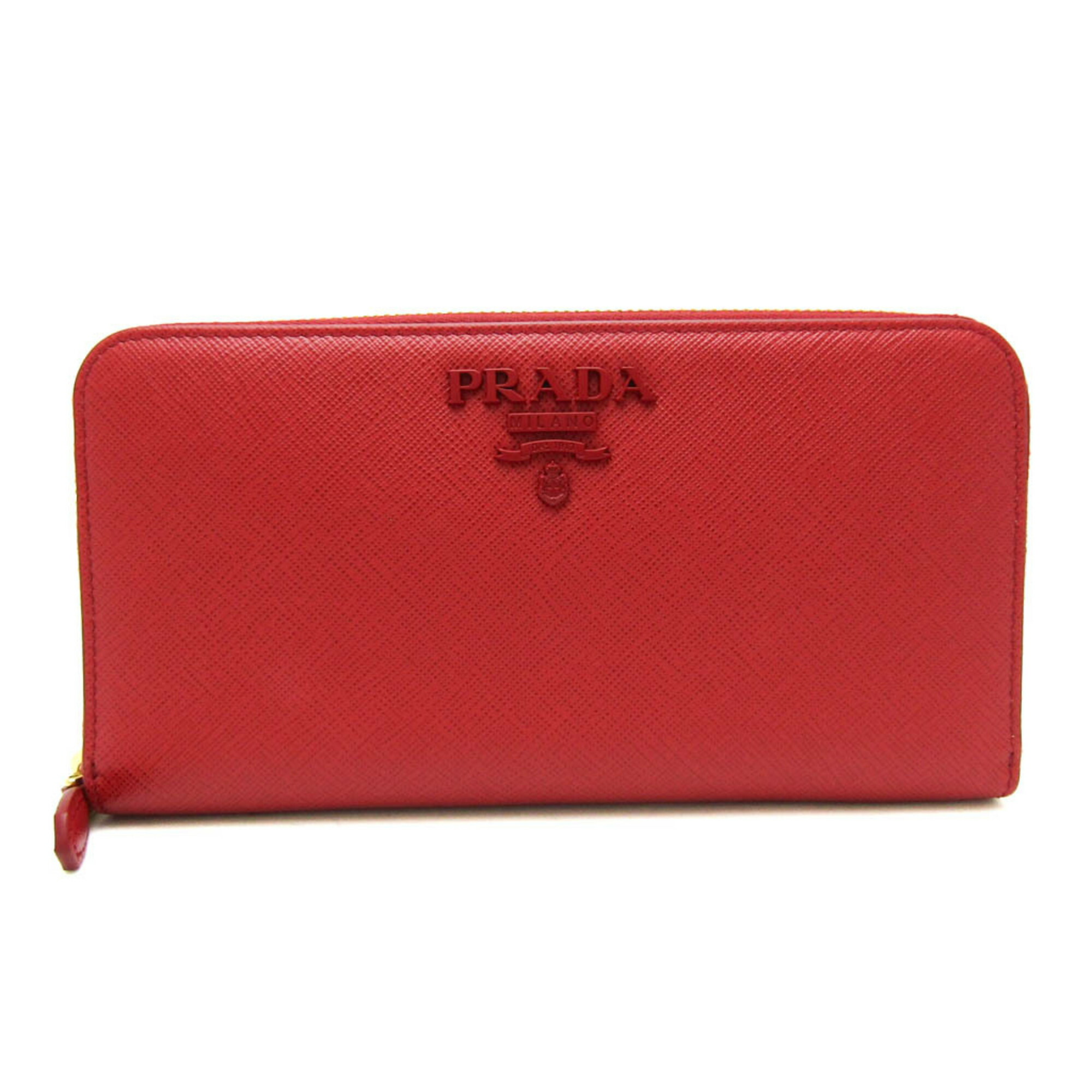 プラダ(Prada) サフィアーノ SHINE 1ML506 レディース なめし革 長紙入れ（二つ折り） 赤いこと【中古】