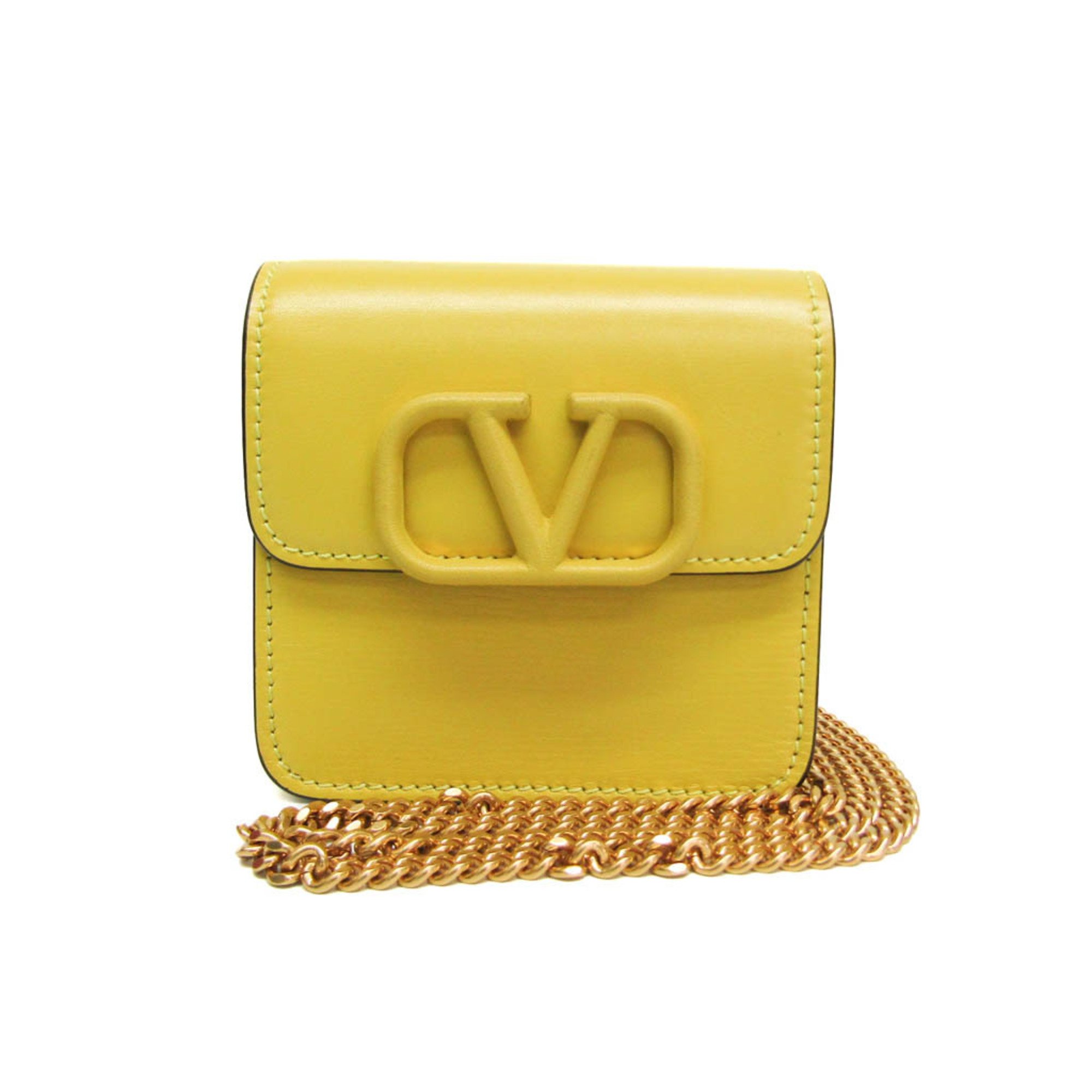 ヴァレンティノ・ガラヴァーニ(Valentino Garavani) Vスリング コンパクト SW0P0S96HFB レディース レザー ショルダーバッグ イエロー【中古】