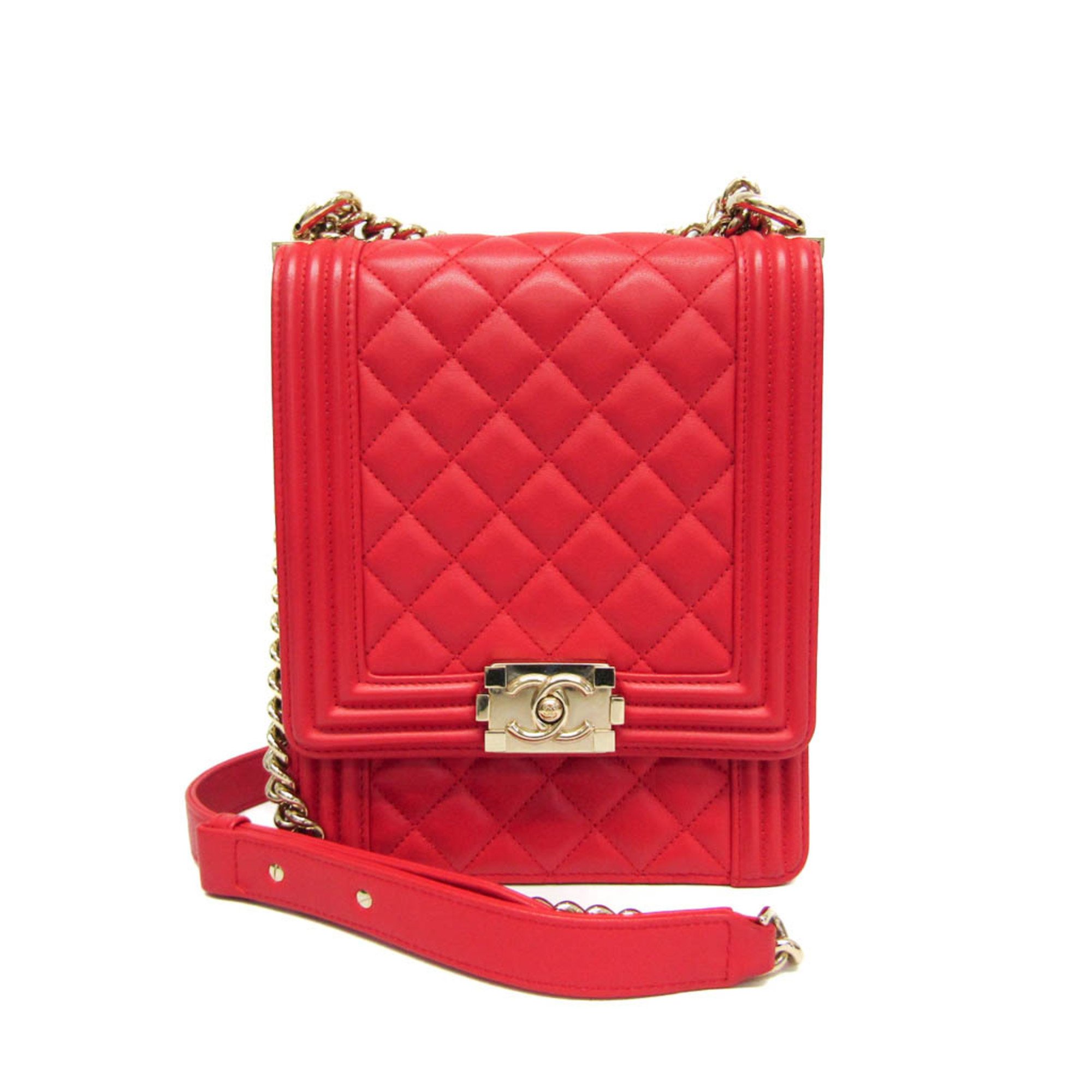 シャネル(Chanel) ボーイ・シャネル レディース レザー ショルダーバッグ レッド【中古】