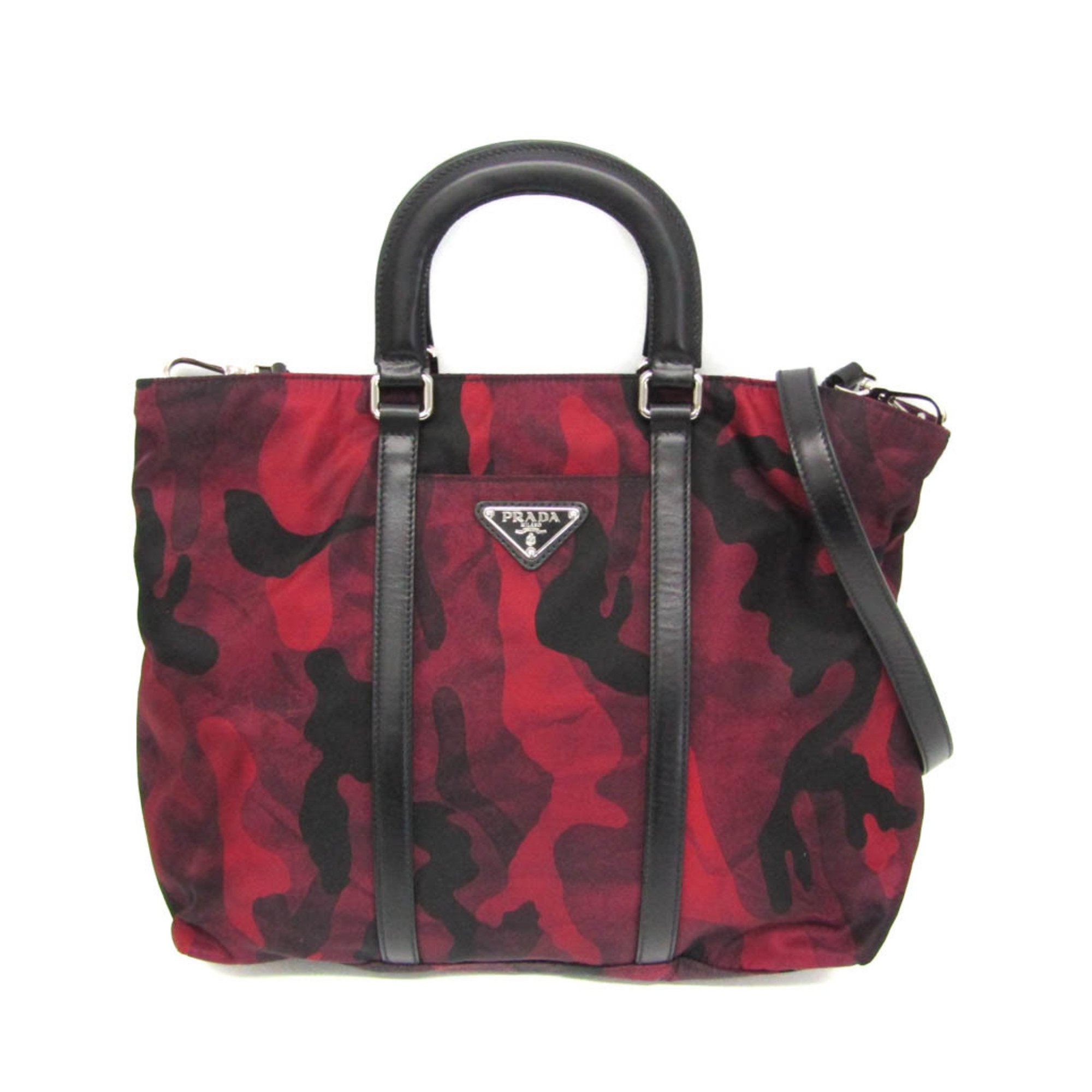 プラダ(Prada) テスート 迷彩柄 BN2791 レディース ナイロン,レザー ショルダーバッグ レッド【中古】|eLady