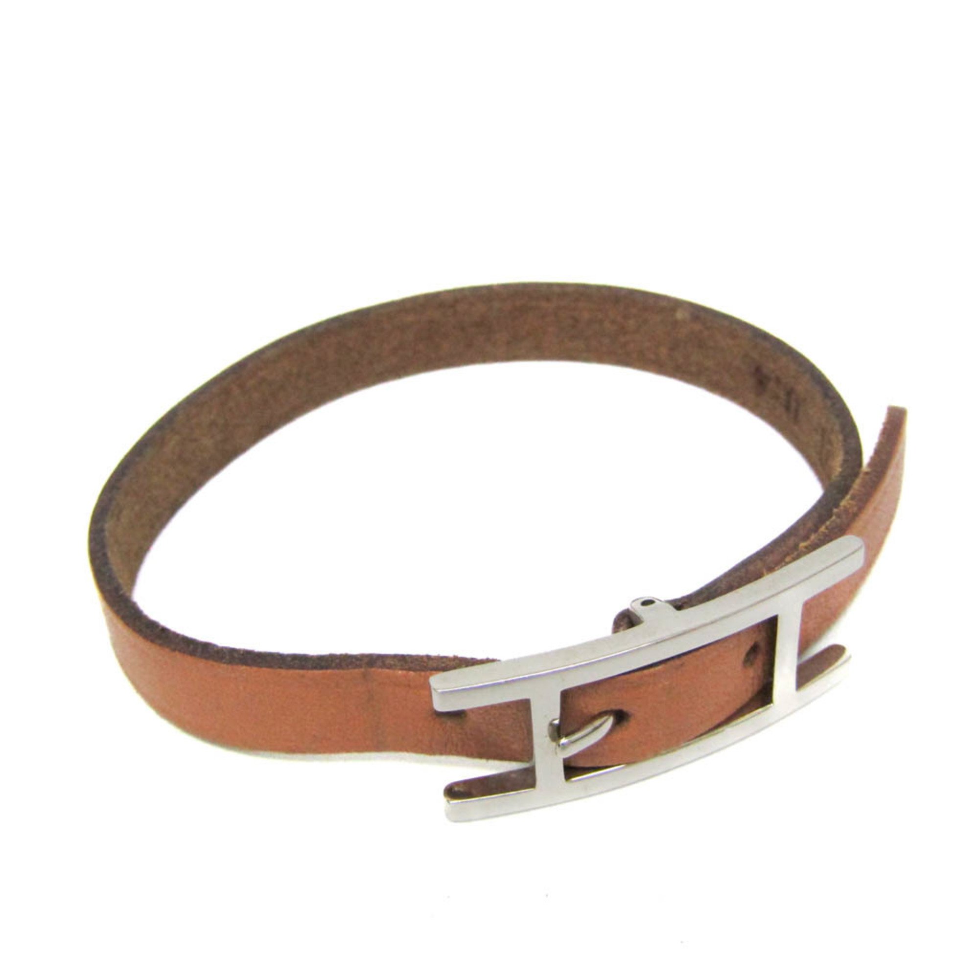 エルメス(Hermes) アピ レザー,メタル バングル ブラウン,シルバー【中古】
