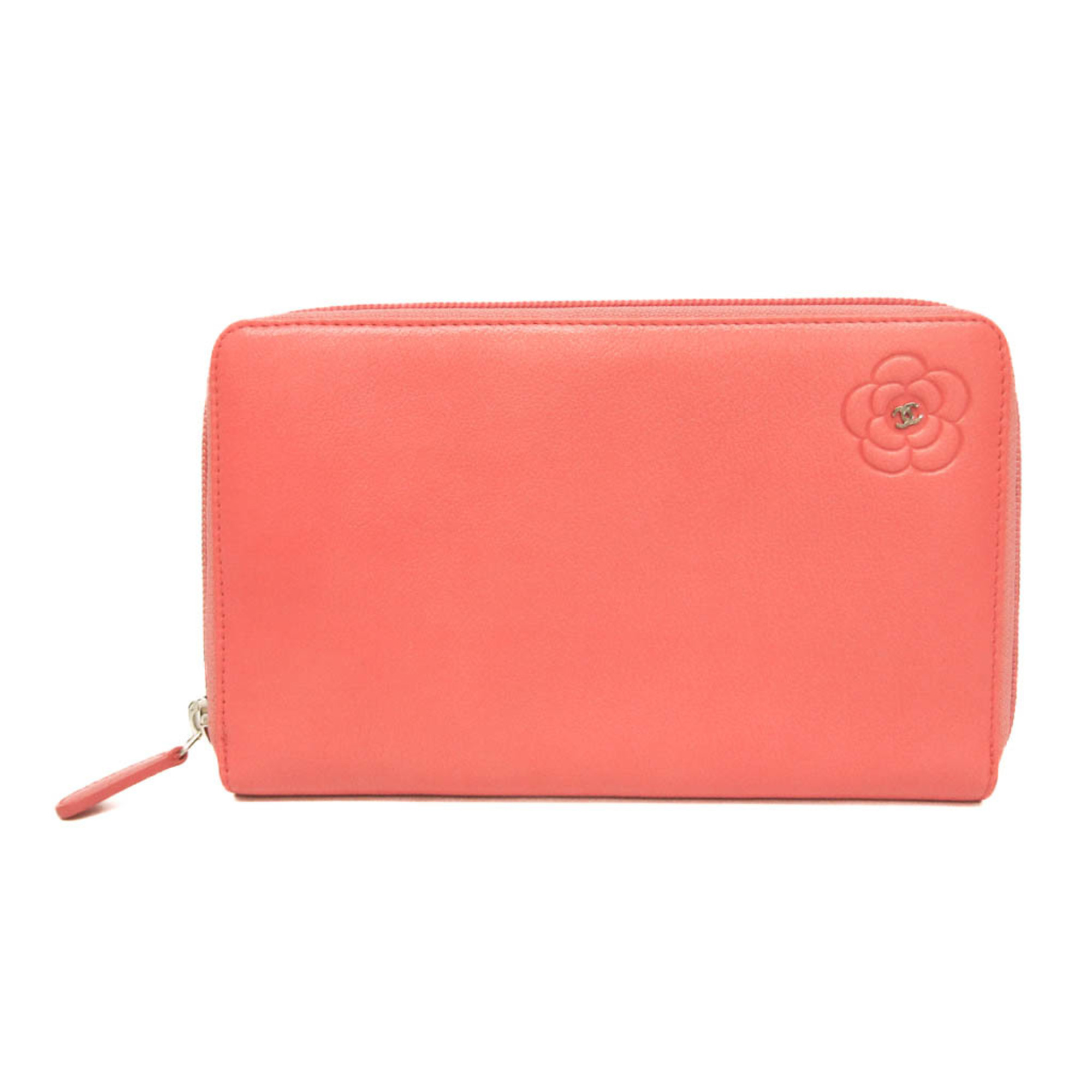 シャネル(Chanel) カメリア レディース レザー 長財布（二つ折り） コーラルピンク【中古】